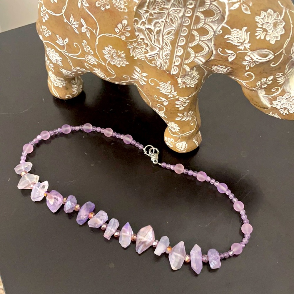 Lavender Quartz Necklace w Sea Glass Raw Gemstone